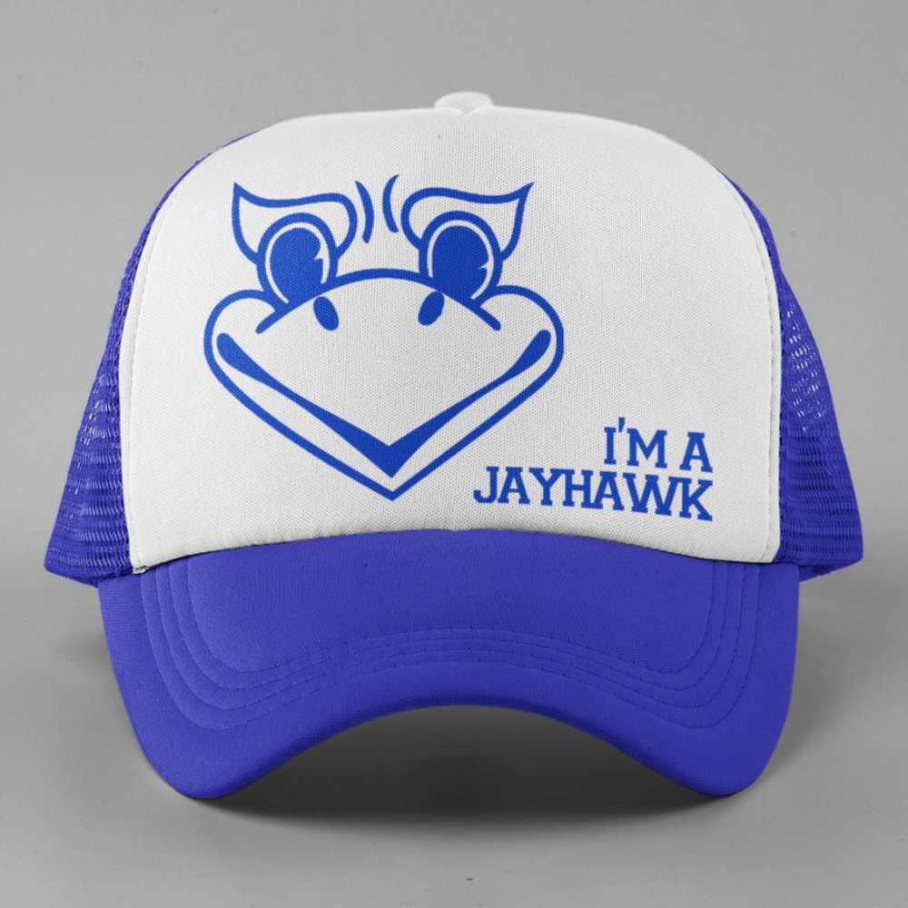 NEW Kansas Jayhawks I am Big Face Foam Trucker Snapback Hat 2-Tone White Blue